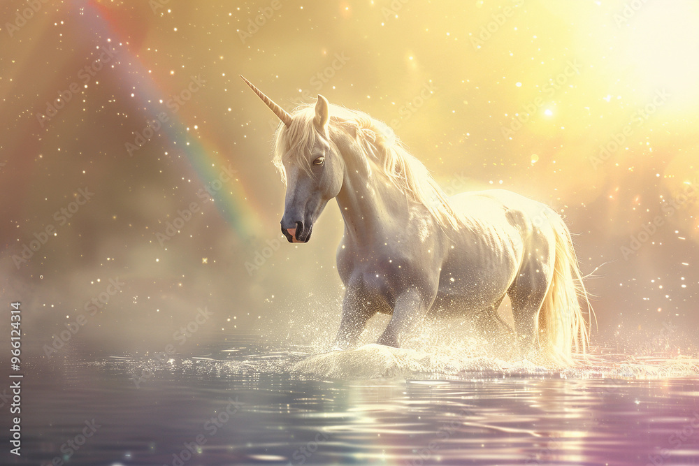 Fantastically beautiful mythological pink unicorn with long horn Fantastically beautiful mythological pink unicorn with long horn