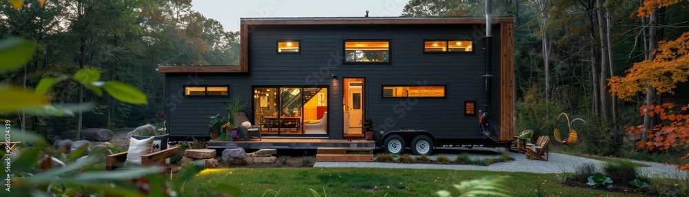 Modern Tiny House Cabin Retreat in Autumn Woods Modern Tiny House Cabin Retreat in Autumn Woods