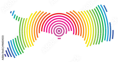 Symbol Map of the Prefecture Tottori (Japan) showing the territory with concentric circles in rainbow colors like a shooting target