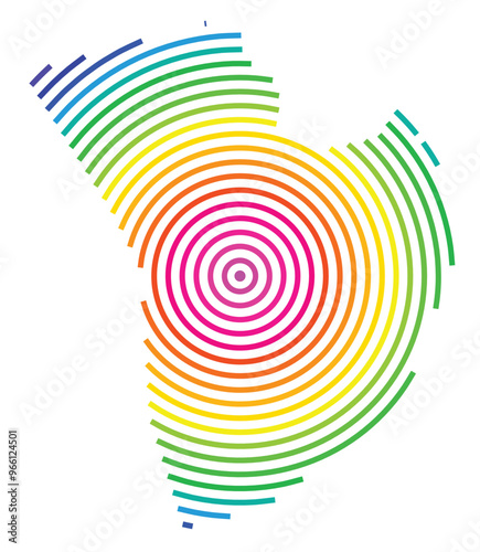 Symbol Map of the Metropolitan City Daejeon (South Korea) showing the territory with concentric circles in rainbow colors like a shooting target