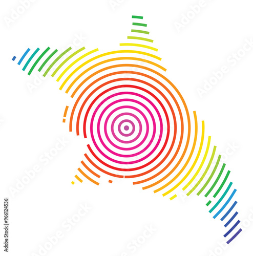Symbol Map of the Province Gangwon (South Korea) showing the territory with concentric circles in rainbow colors like a shooting target