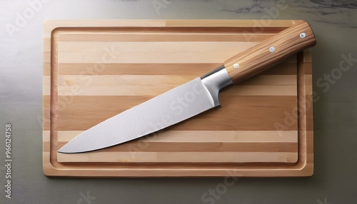 Wallpaper Mural A high-quality kitchen knife resting on a wooden cutting board, showcasing excellent craftsmanship and sleek design. Torontodigital.ca