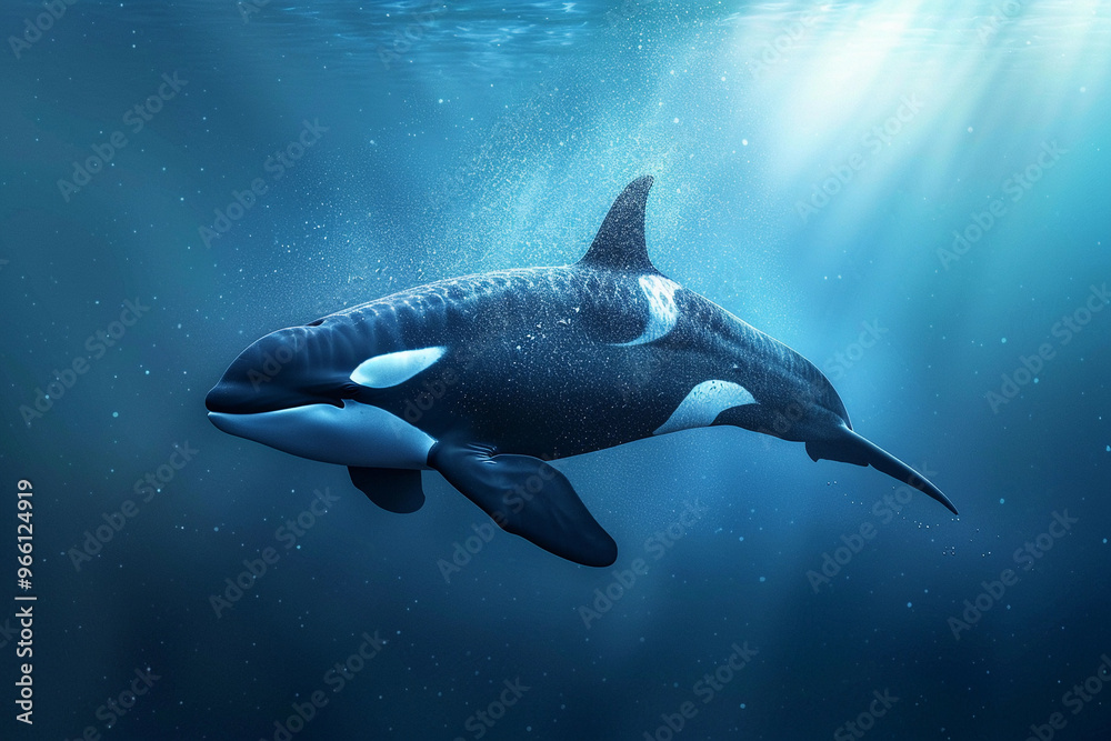 Fototapeta premium Fantastically beautiful majestic huge whale in ocean