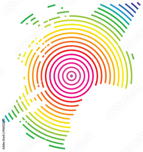 Symbol Map of the County Nord-Trondelag (Norway) showing the territory with concentric circles in rainbow colors like a shooting target