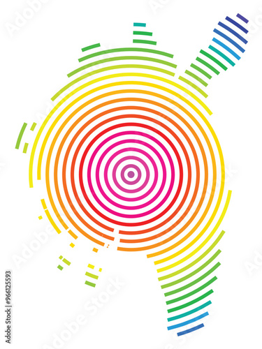 Symbol Map of the County Ostfold (Norway) showing the territory with concentric circles in rainbow colors like a shooting target