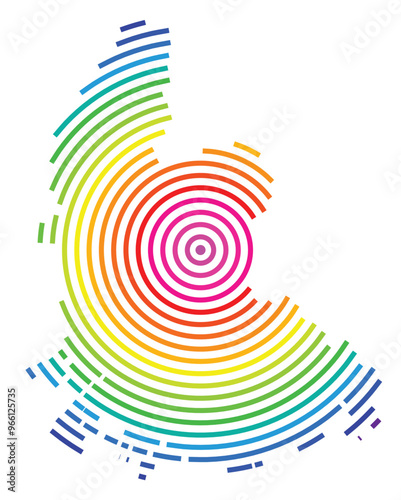 Symbol Map of the County Vest-Agder (Norway) showing the territory with concentric circles in rainbow colors like a shooting target