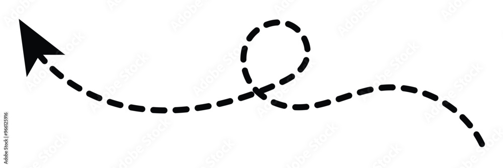 Dashed arrow set. Vector doodle dot line. Thin pointer arrows on white background. Dashed arrow set. Vector doodle dot line. Thin pointer arrows on white background.