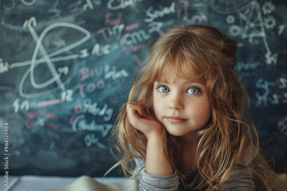 beautiful cute little girl next to the school board beautiful cute little girl next to the school board