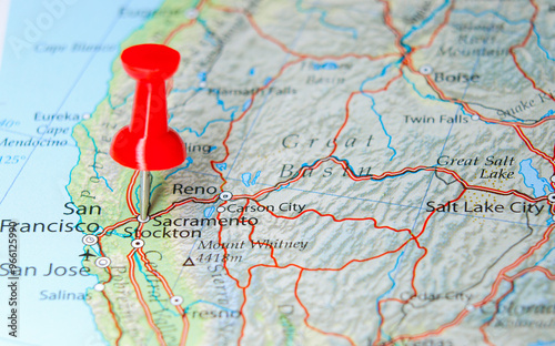 Sacramento, California pin on map of USA