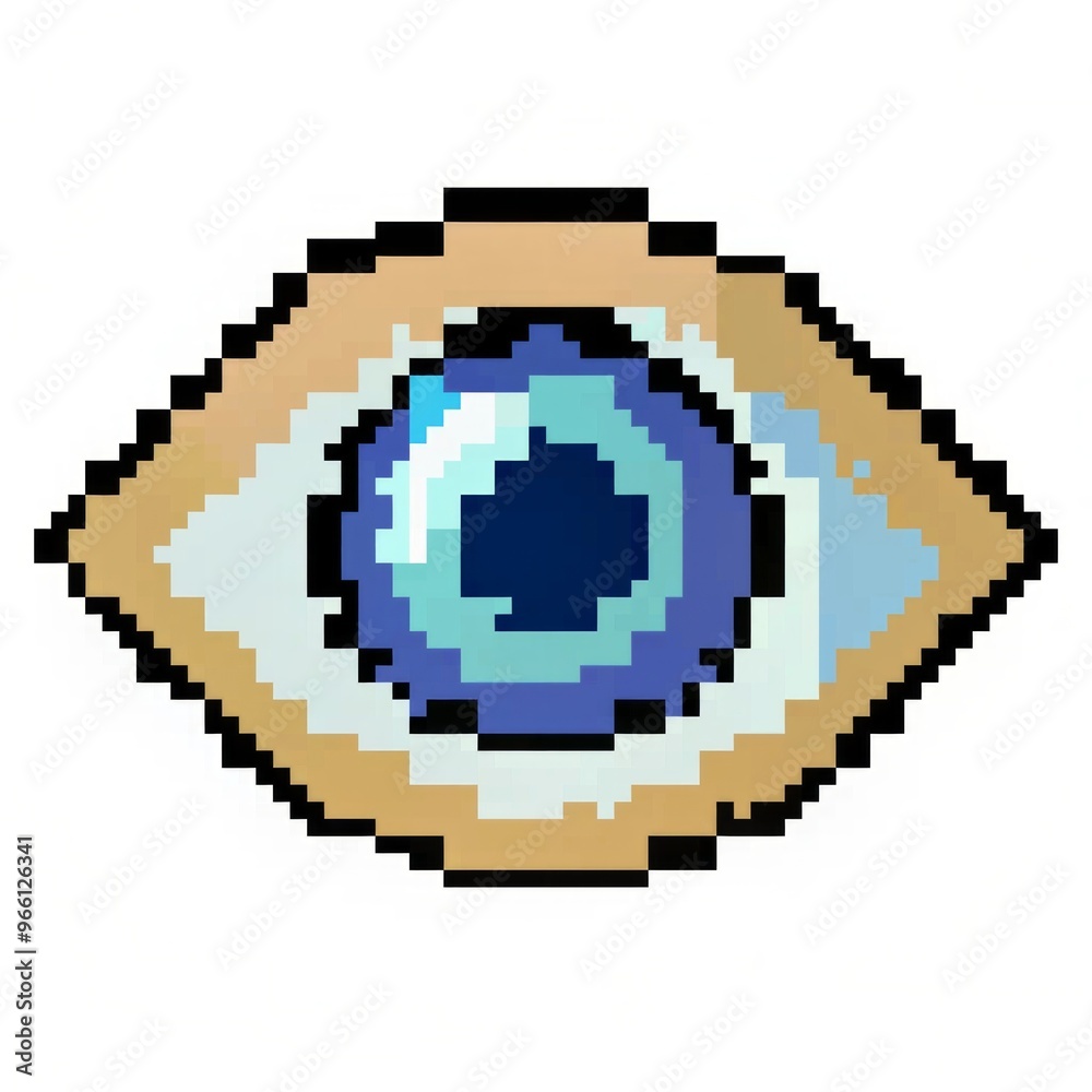 Obraz premium pixel eye 3d render pixel illustration, eye 3d render made of dots, isolated on white background