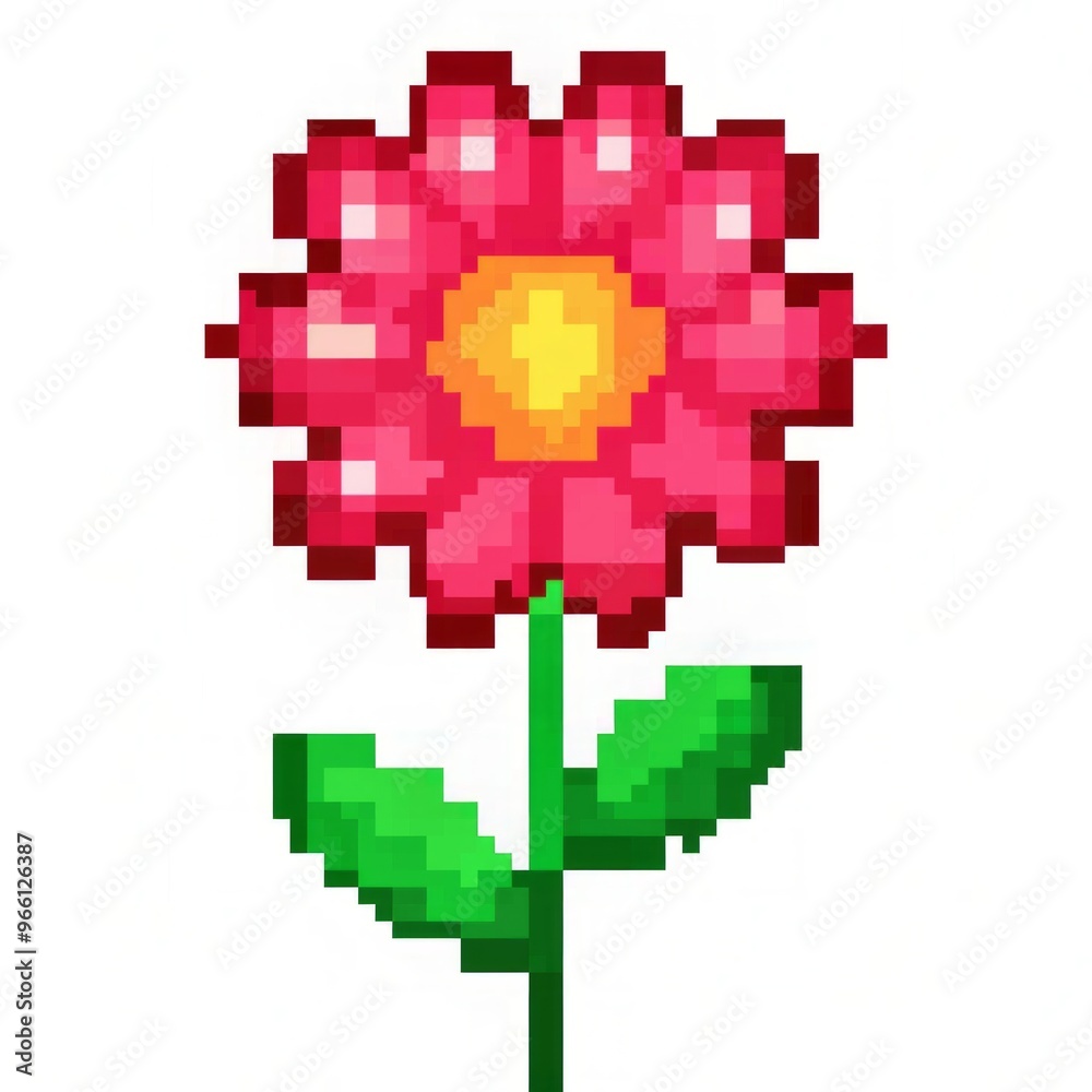 Fototapeta premium pixel flower 3d render pixel illustration, flower 3d render made of dots, isolated on white background