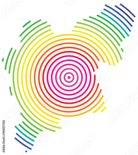 Symbol Map of the County Vaestmanland (Sweden) showing the territory with concentric circles in rainbow colors like a shooting target