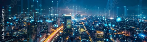 Wallpaper Mural Smart City Network  Digital Transformation  Connected Buildings  Modern Cityscape  Urban Technology Torontodigital.ca