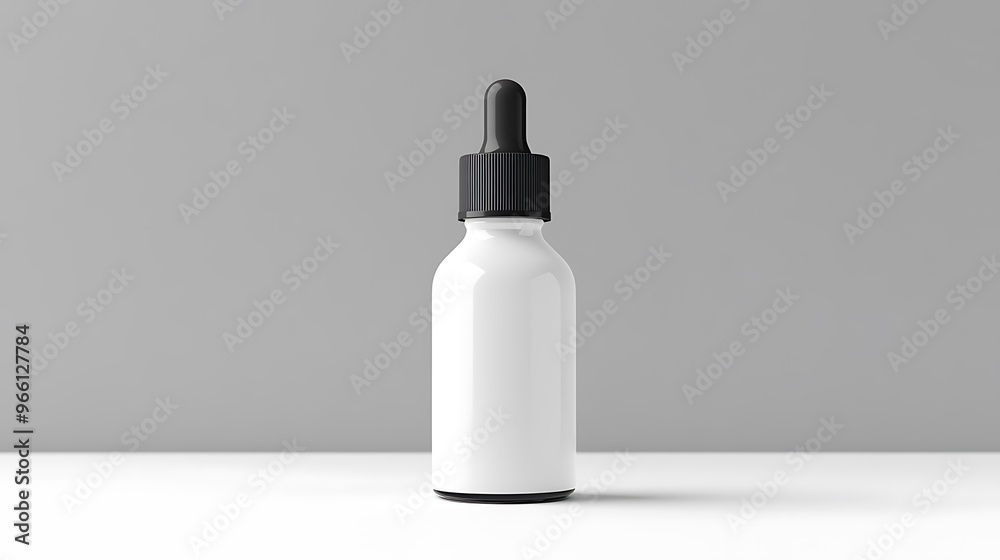 White Dropper Bottle Mockup on White and Gray Background White Dropper Bottle Mockup on White and Gray Background