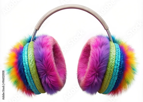 Colorful illustration of a pair of ear muffs with a clip attachment, isolated on a white background, perfect photo