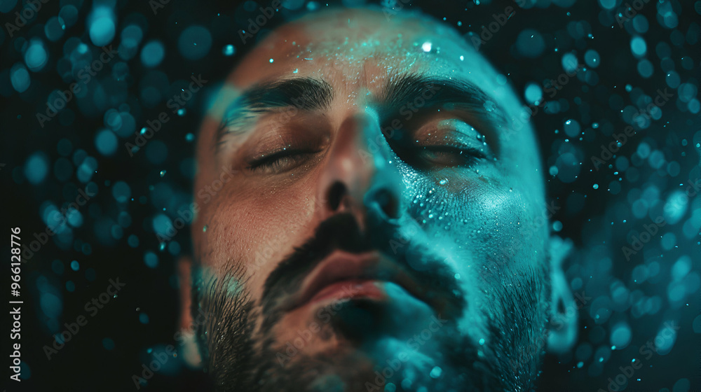 Portrait Man With Light Splashes Depicting Portrait Man With Light Splashes Depicting
