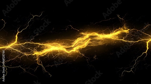 Abstract Golden Lightning Streaks on Black Background