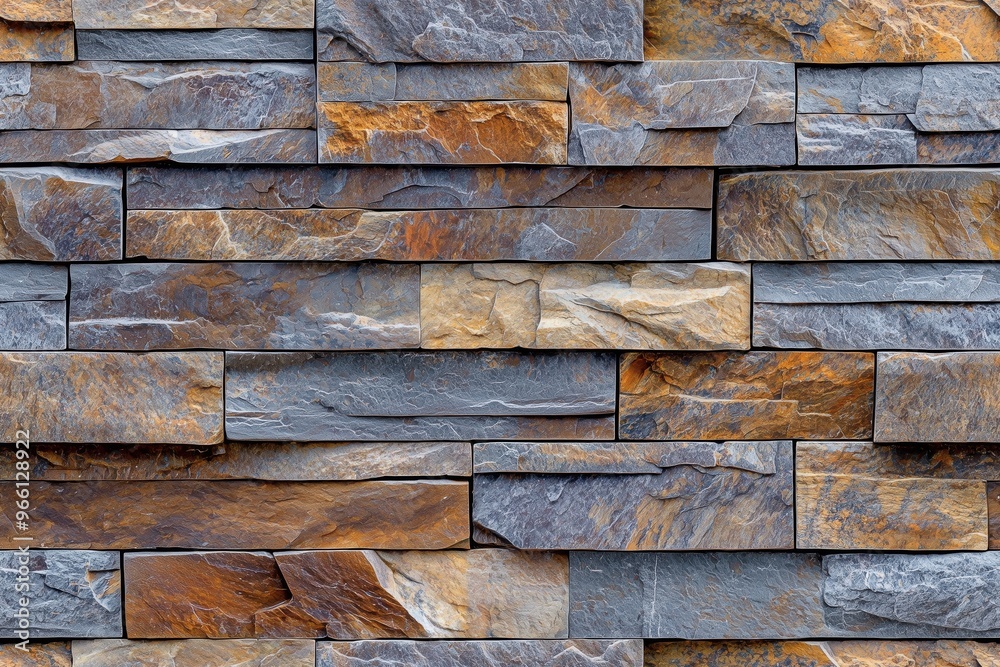A textured artesia stone cladding wall made of various sizes of natural stone tiles in shades of gray, brown, and orange, creating a rustic and modern appearance. A textured artesia stone cladding wall made of various sizes of natural stone tiles in shades of gray, brown, and orange, creating a rustic and modern appearance.