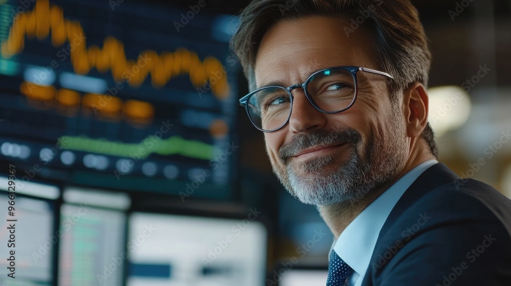 Business Man at Work in Trading Floor