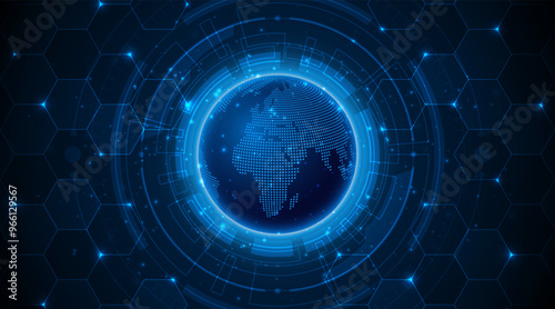 Global connection network background. World map with technology circuit boards. Internet technology concept or global communication	