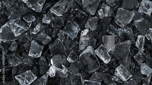 Wallpaper Mural Shattered glass pieces scattered on a dark surface. The glass fragments vary in size and shape, reflecting light and creating a striking visual texture. Torontodigital.ca