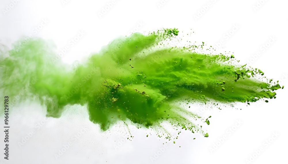 Fototapeta premium green powder explosion burst isolated on white