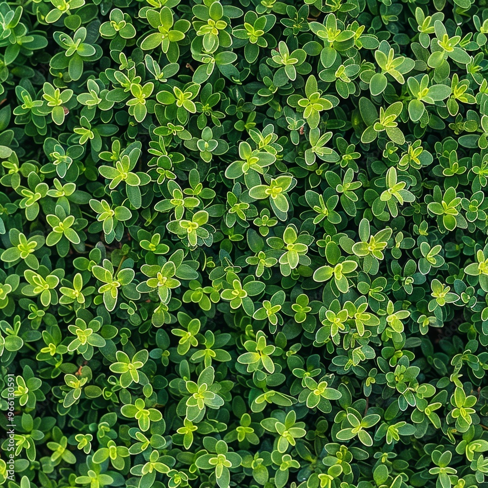 Fototapeta premium Thyme texture background, thymus leaf banner, Thymus vulgaris pattern, fresh herbal leaves banner