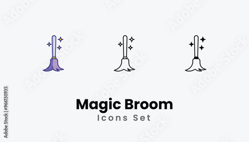 Magic Broom Icons thin line and glyph vector icon stock illustration