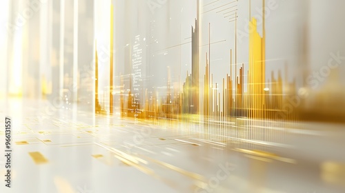 a white and gold corporate background with futuristic trading graphs projecting