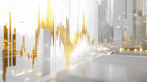 a white and gold corporate background with futuristic trading graphs projecting