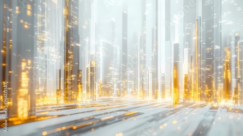 a white and gold corporate background with futuristic trading graphs projecting