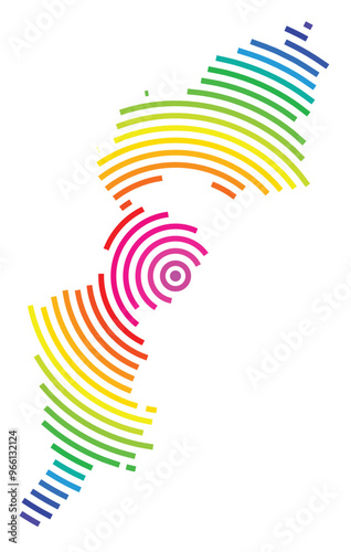 Symbol Map of the Bundesland Burgenland (Austria) showing the Bundesland with concentric circles in rainbow colors like a shooting target
