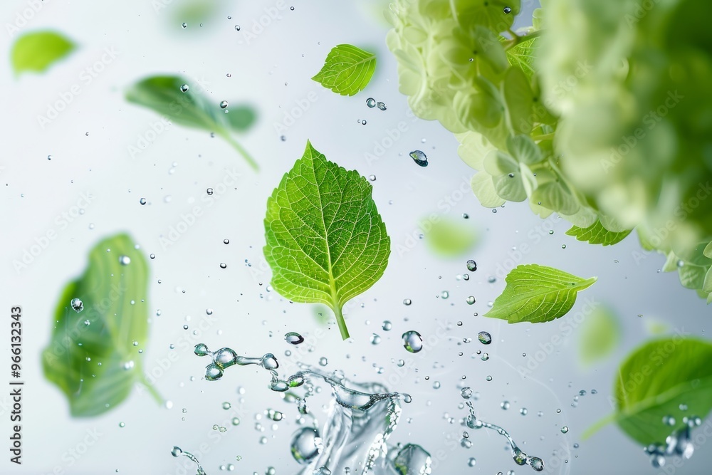 Fresh green leaf with water splash Fresh green leaf with water splash