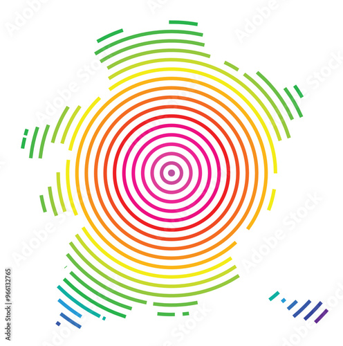 Symbol Map of the Province Limburg (Belgium) showing the territory with concentric circles in rainbow colors like a shooting target