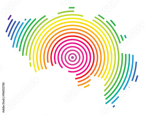 Symbol Map of the Province Liege (Belgium) showing the territory with concentric circles in rainbow colors like a shooting target