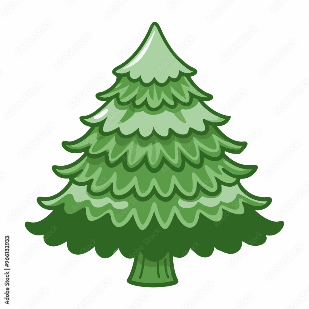 Fototapeta premium Cartoon evergreen tree, green foliage illustration, nature and Christmas theme