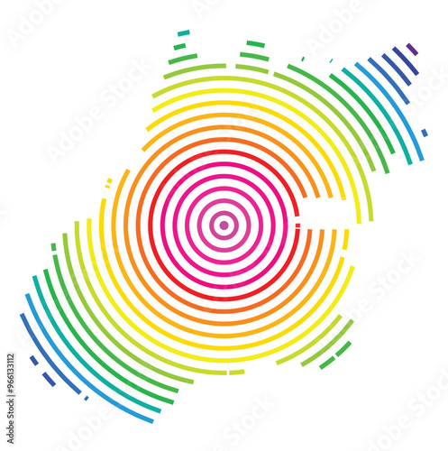 Symbol Map of the State Goias (Brazil) showing the territory with concentric circles in rainbow colors like a shooting target