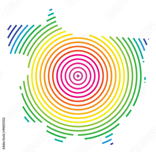 Symbol Map of the State Mato Grosso (Brazil) showing the territory with concentric circles in rainbow colors like a shooting target