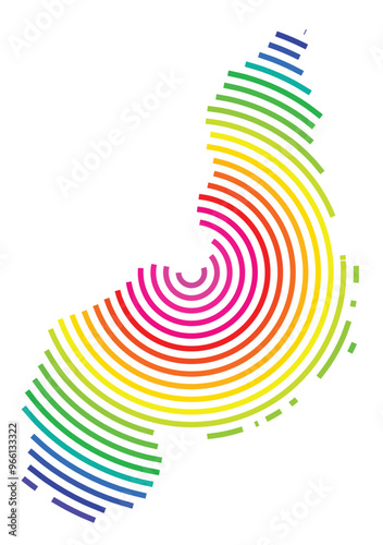 Symbol Map of the State Piaui (Brazil) showing the territory with concentric circles in rainbow colors like a shooting target