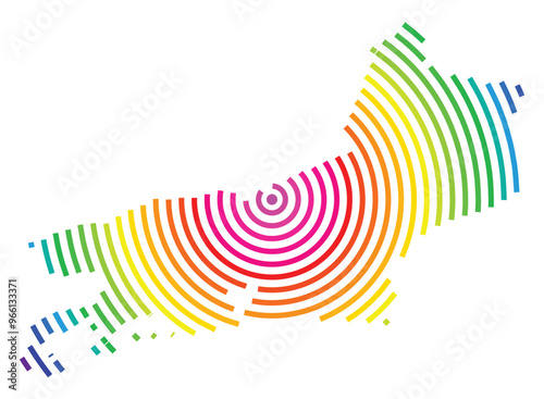 Symbol Map of the State Rio de Janeiro (Brazil) showing the territory with concentric circles in rainbow colors like a shooting target