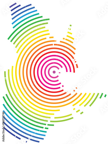 Symbol Map of the Province Quebec (Canada) showing the territory with concentric circles in rainbow colors like a shooting target