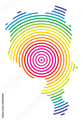 Symbol Map of the Kanton Ticino (Switzerland) showing the Kanton with concentric circles in rainbow colors like a shooting target