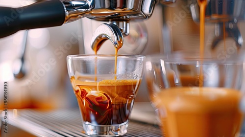 A timelapse animation of an espresso machine cleaning cycle, capturing the transformation from a used, coffeestained machine to a spotless and sparkling state photo