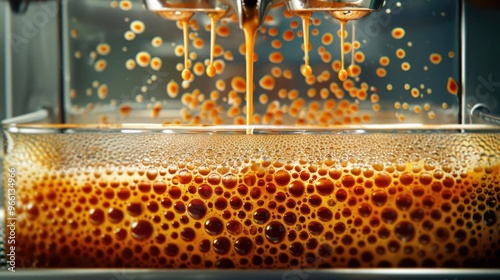 A timelapse animation of an espresso machine cleaning cycle, capturing the transformation from a used, coffeestained machine to a spotless and sparkling state photo