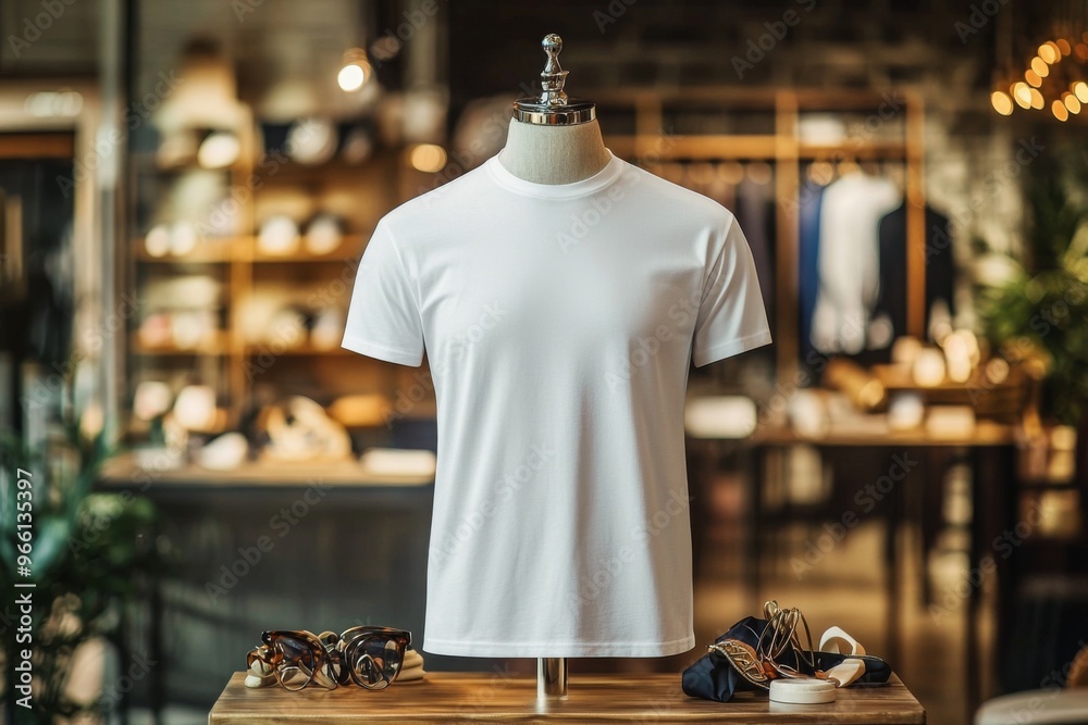 Tshirt on stylish mannequin in boutique background created with Generative AI Tshirt on stylish mannequin in boutique background created with Generative AI