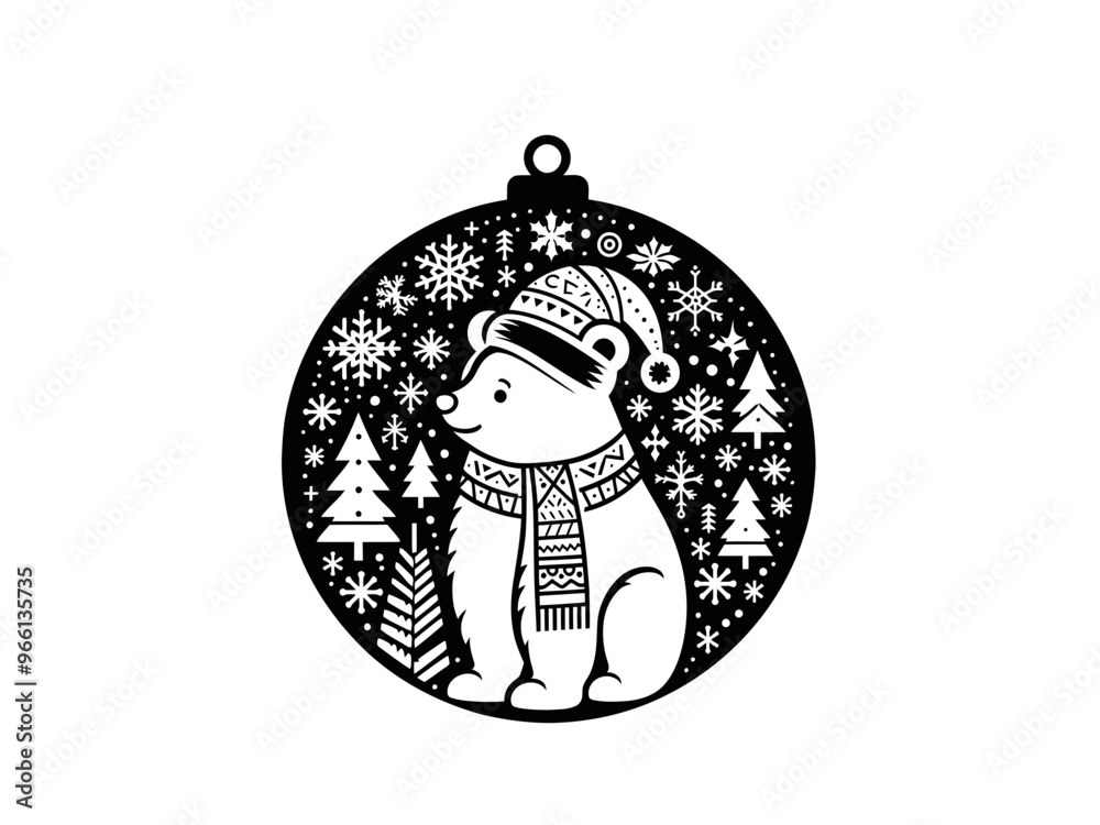 Obraz premium Adorable Bear Christmas Ornament Emblem SVG Vector | Cute Silhouette for Holiday Decor