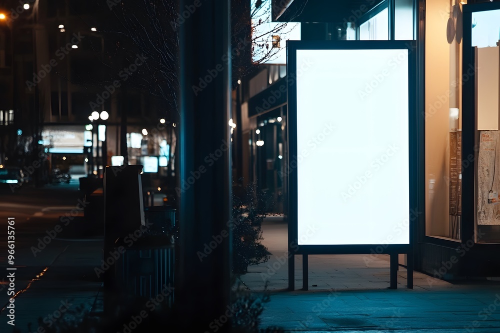 A Blank Billboard Ad on a Nighttime City Street A Blank Billboard Ad on a Nighttime City Street