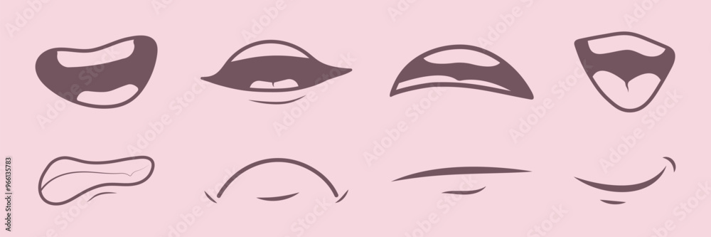 Set of Cartoon mouth icon collection with deferent expression. Hand drawn doodle mouth, tongue caricature symbol. Vector Illustration. Set of Cartoon mouth icon collection with deferent expression. Hand drawn doodle mouth, tongue caricature symbol. Vector Illustration.
