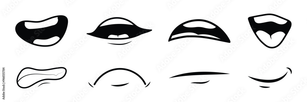 Set of Cartoon mouth icon collection with deferent expression. Hand drawn doodle mouth, tongue caricature symbol. Vector Illustration. Set of Cartoon mouth icon collection with deferent expression. Hand drawn doodle mouth, tongue caricature symbol. Vector Illustration.