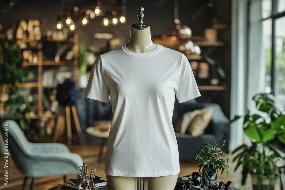 Tshirt on stylish mannequin in boutique background created with Generative AI Tshirt on stylish mannequin in boutique background created with Generative AI